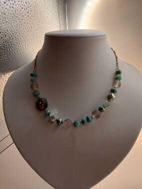 Blue and Pink Hued Pearl Charm Necklace Adjustable